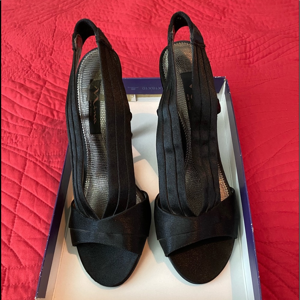 Black Satin 4 inch Heels.